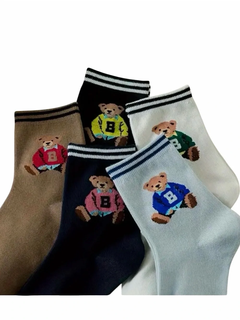 Embroidered Bear Crew Socks - Pack of 5 NWT
